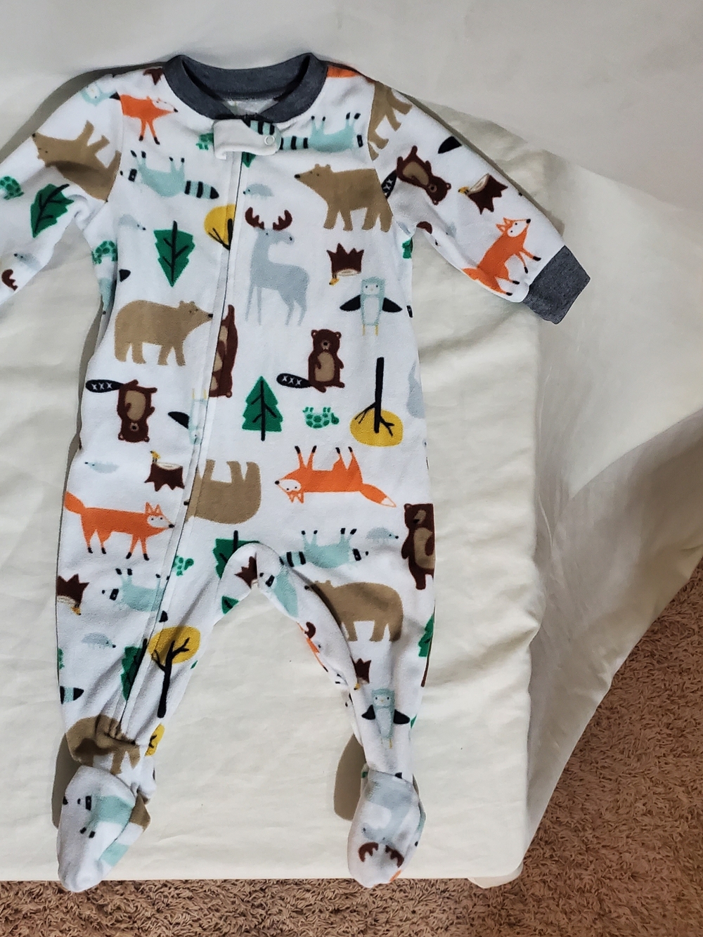 Carter's Kids' Forest Animal Footed One-Piece - White with Multicolor Prints